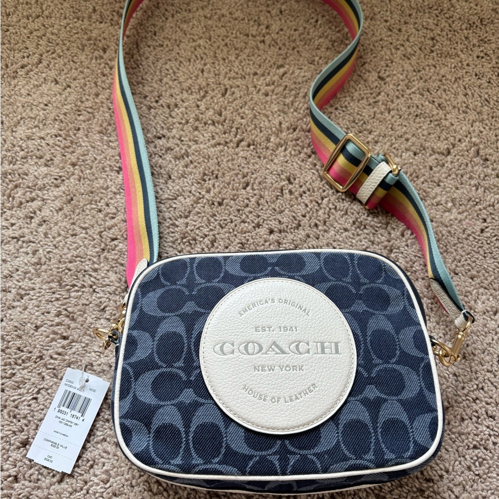Coach Blue Crossbody Bag with Multicolor Strap
